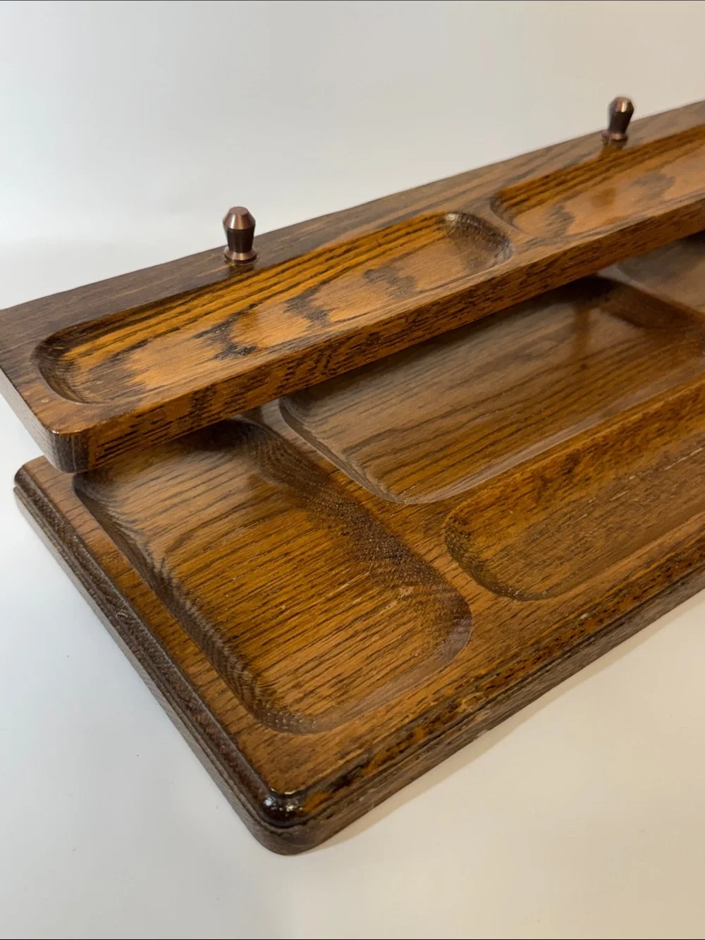 Vintage Mid-Century Modern (MCM) 2-Tier Wooden Dresser Valet Tray Organizer